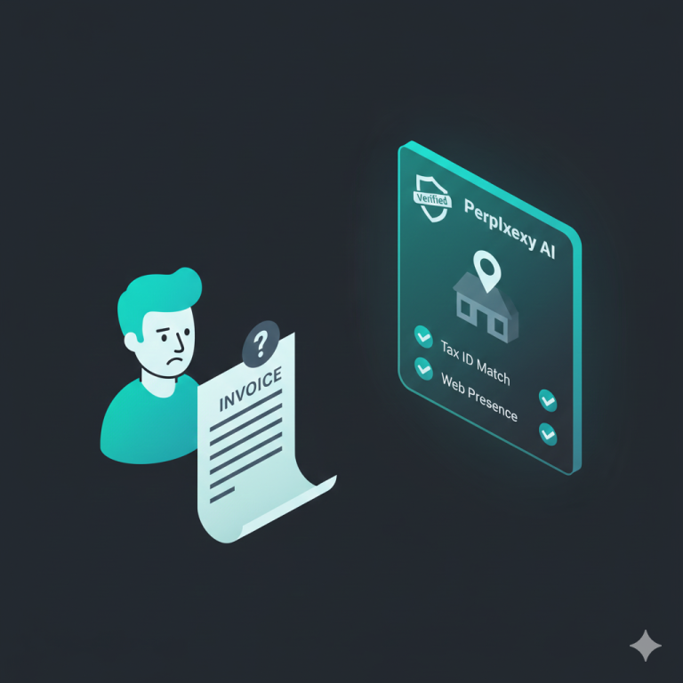 Bookkeeper using Perplexity AI workflow to verify vendor legitimacy and detect fake invoices