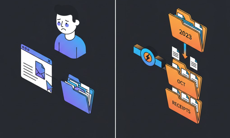 "Bookkeeper using Zapier workflow to automate receipt capture and cloud storage filing