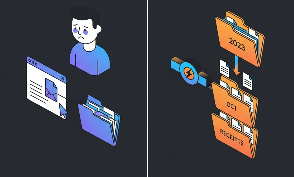 "Bookkeeper using Zapier workflow to automate receipt capture and cloud storage filing